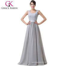 Grace Karin Off Shoulder Backless Sweetheart Chiffon Grey Long Mother of the Groom Evening Dress CL6231-1